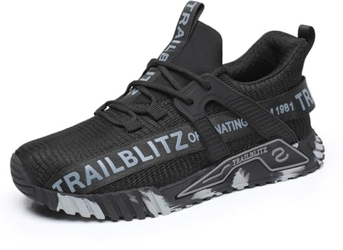 TRAILBLITZ Composite Steel Toe Shoes for Men Work Safety Sneakers Non Slip Comfortable Lightweight Breathable Mens Hard Toe Industrial Construction Tennis Slip On Footwear(10.5 Men, Black)
