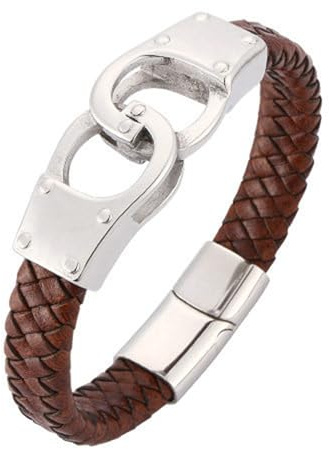 Bishilin Armbänder Herren Leder, Armband Männer Personalisiert 12MM Handschellen Lederarmband mit Magnetverschluss Schwarz Braun 16.5-20.5CM