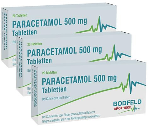 PARACETAMOL 500 mg Tabletten Bodfeld Apotheke (3x20St) 60 St - bei leichten bis mäßigen Schmerzen (wie Kopfschmerzen, Regelschmerzen und Zahnschmerzen) | gut verträglich, fiebersenkend