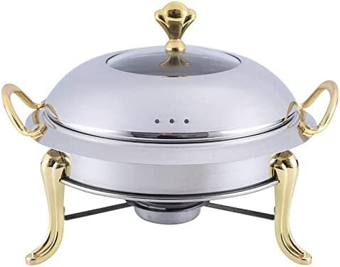 Hotpot Stainless Steel Hotpot Set Mini Hotpot Pot Holder Tempered Glass Lid Gold Silver Chafing Dish Buffet Pan Food Tray Warmer Stainless Steel Shabu Hot Divider Hot Pot Stockpot,Gold 22cm