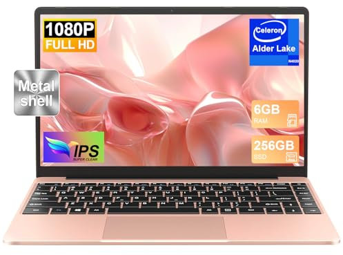 PC Portatile Computer Portatile Win11 Notebook 14 Pollici 6GB 256GB SSD Expansion 1TB, Laptop Celeron N4020 fino a 2.8GHz, 5000mAh 5G WiFi BT4.2 Supporto Mouse Wireless & Protezione Tastiera-Oro