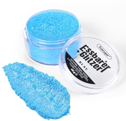 Essbarer Glitzer - 10g Blau Glitzer für Getränke, Essbarer Glitzer für Cocktails, Kuchendekoration, Kekse, Erdbeeren, Schokolade, 100% lebensmittelechtes Streusel Glitzerpulver