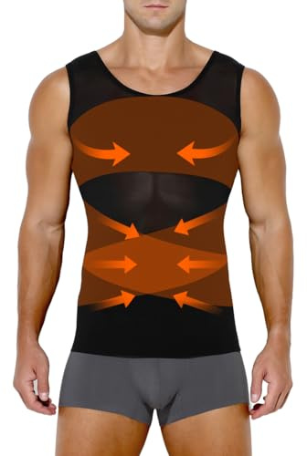Casey Kevin Compressione Uomo Shapewear Canotta Contenitiva Snellente Intimo Modellante Dimagrante Fascia Pancia Sportivo Fitness Canottiera Canottiere Intimo Elasticizzato, Nero, XXL