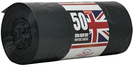 50 Pack Heavy Duty Black Bin Bags 75L – Extra Strong 33μm Refuse Sacks – Thick Leak Proof Bin Liners for Kitchen, Home, Garden & Office – Large Rubbish Bags – High Performance Waste Bags