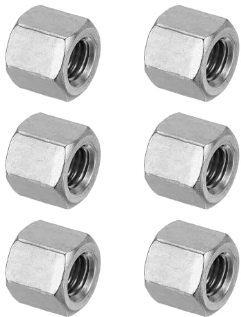 PATIKIL M10 x 15 mm 304 rostfritt stål hexagon-kopplingsmuttrar, 6 stycken grovgängor sexkant hylsmutter anslutningsmutter gänghylsa lång mutter, silverton