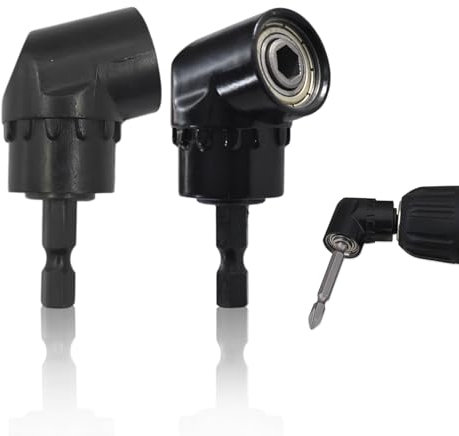 MADGININE 2 Pcs 105 Degree Right Angle Drill Attachment, Short Angle Screwdriver Adapter for Narrow Workspaces (Black)