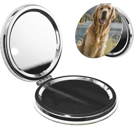 HCLYvexiria Kompakter Spiegel, Reise-Make-up-Spiegel, tragbarer Taschenspiegel, Golden Retriever, Make-up-Spiegel, PU-Leder, doppelseitige Vergrößerung, 1x/2-fache Vergrößerung, Reisespiegel für