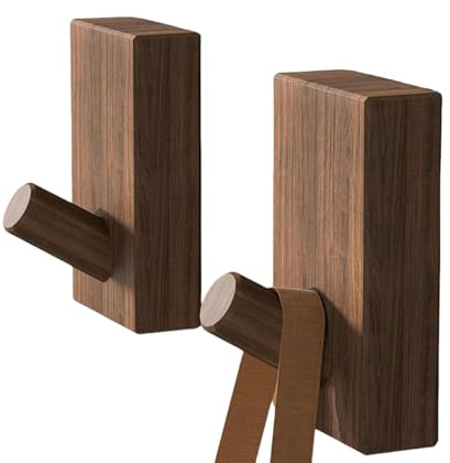 HSTWODE 2 Stück hölzerne Haken, hölzerne Kleiderhaken, hölzerne Wand-Kleiderhaken, hölzerne dekorative Kleiderhaken (Walnuss (freier nagelfreier Leim))