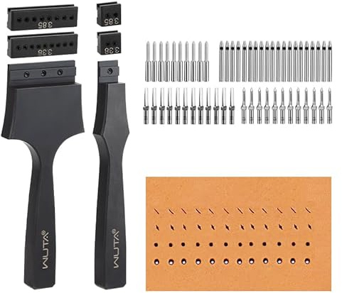 WUTA Perforatrice rimovibile per cuoio, versatile e versatile, set di strumenti per cuoio, punzone per cuoio, punzone per cuoio, punzone per cuoio, punzone per lavori fai da te (set da 3,38 mm + 3,85