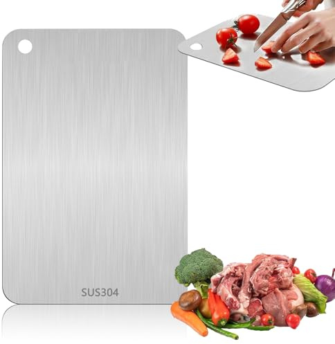 Stainless Steel Chopping Board Food Cutting Board Stainless Steel Double Sided Chopping Board Stainless Steel Cutting Board Titanium Kitchen Steel Chopping Boards for Pasta, Meat, Vegetables and