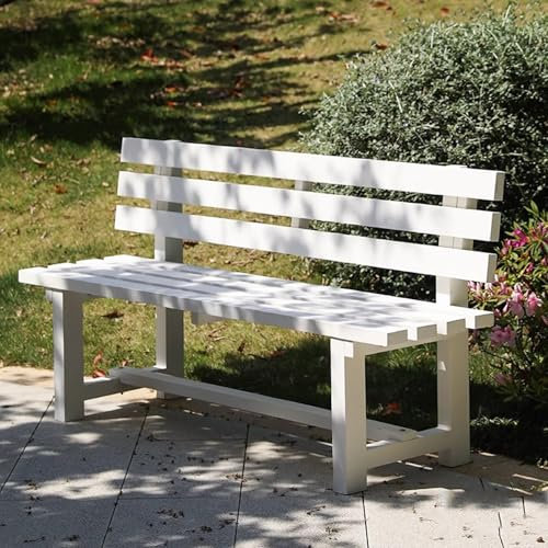 KXJPIZIYB Gartenbank für die Terrasse im Freien, Parkbank mit Rückenlehne, Wetterfeste Außenbänke, Terrassenbank Für 2–4 Personen, für Rasen, Garten, Hof(White,120cm)