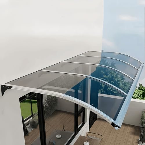 Modernes Vordach für die Haustür, Außenmarkise, Regenschutz für Fenster im Freien, Türmarkise mit transparentem Polycarbonat, Dicke 3,5 mm, Verandamarkise, Maximale Belastung 200 kg(Transparentes Silb