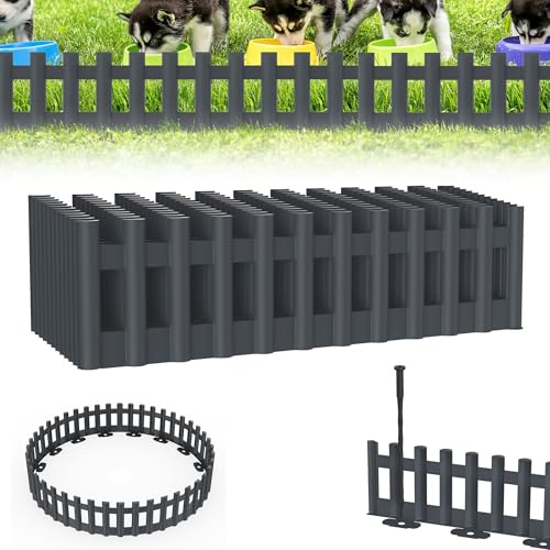 XMTECH Kunststoff Rasenkante Holzoptik Anthrazit 12 Stück 5,16m Beetzaun | Ideal für größere Beete, UV-beständig, wetterfestes PVC, steckbares System, langlebig und pflegeleicht