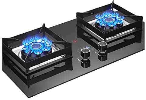 GAROEN Estufa de Gas de 2 quemadores, 5,2 kW, 9 cavidades, Fuego Grande, función de temporización Bilateral, Ahorro de energía, protección contra Apagado, Cocina doméstica, Camping (NG)