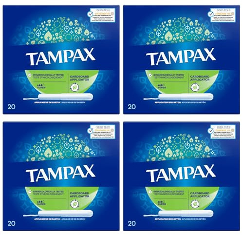 Tampax Super Tampons – 80 Tampons (4 Packs) | Cardboard Applicator for Easy Insertion | Leak-Proof, Gynaecologically Tested, Oeko-TEX Certified | Comfortable & Reliable Protection