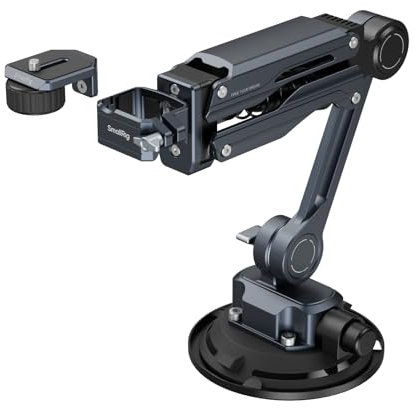 SMALLRIG Mini Stoßdämpferarm, 4-Zoll-Vakuum-Saugnapf, Doppelfeder hydraulische Dämpfung, Autohalterung für DJI Osmo Pocket 3/Action 6/für GoPro HERO13/für Insta360 X5, mit Aufbewahrungstasche - 5123