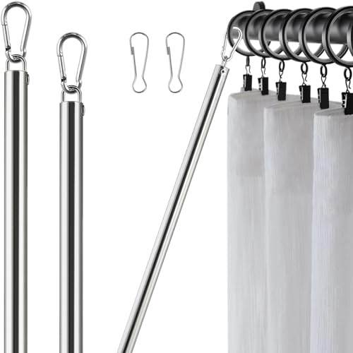 Greeily Curtain Pull Wand, Drapery Pull Rod for Curtains 2 Pack Adjustable 31inch to 46inch Extra Long Made of Stainless Steel Material Sponge Handle Silver