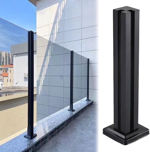 Garde-corps en verre Accueil Terrasse Poteau De Garde-corps En Verre, 130 120 100 90 80 70 60 CM Haut Poteau En Verre Avec Fentes Et Base Pour L'intérieur Et L'extérieur, Noir(Black Corner Post,105cm/