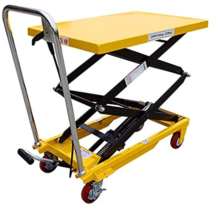 PLMNBQWE Beweglicher manueller hydraulischer Plattformwagen, elektrischer Aufzug, 150 kg, Heben, Transportieren, Schieben durch den Fahrer, Be- und Entladen des Wagens