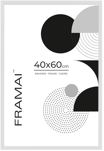 FRAMAI® Bilderrahmen 40x60 cm Weiß MDF Umweltfreundlichem Rahmen mit Bruchsicheren Plexi, Aufhänger und Aufsteller