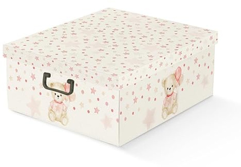 BERARDI, Kit 2 Scatole per Armadio in Cartone con Coperchio, Organizer per Vestiti e Biancheria, 47x42x21 cm, Orsetto rosa