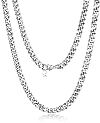 Suplight Herren Panzerkette 3/6/9mm breit Cuban Link Kette, Silber/Gold/Schwarz, 36/46/51/55/61/66/71/76cm