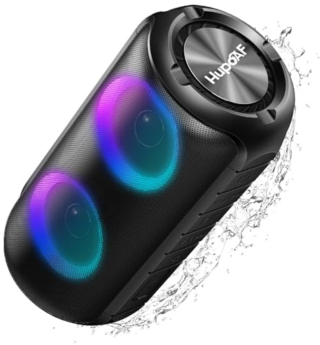 Hupoaf Portable Bluetooth Speaker with Loud Stereo Sound, Speakers Wireless Bluetooth 5.3 with 12Hrs Playtime, IPX7 Waterproof and RGB lights, Built-in Mic Outdoor Speaker for Home/Garden/Party/Travel