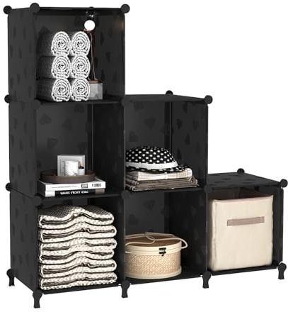 UNKU 6 Cube Storage Organizer, Closet Organizer Storage Shelves, Black | DIY Stackable Bookcase, Clothes Organizer Shelf for Closet, Bedroom, Living Room, Cabinet, Home, Office
