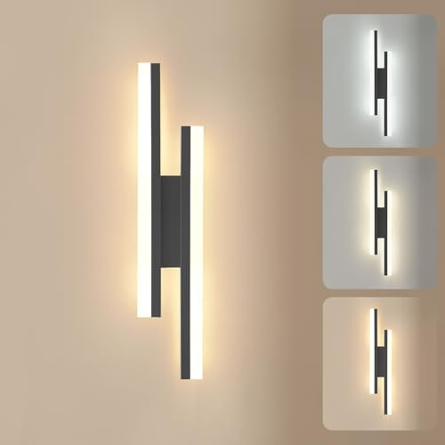 Warmiehomy LED Wall Lights Indoor, 24W 2160LM Dimmable Wall Light with 3 Colour Temperatures, Acrylic Modern Lighting Wall Lamp, Black Wall Sconces for Living Room, Bedroom, Hallway, Wall Decor, 50cm