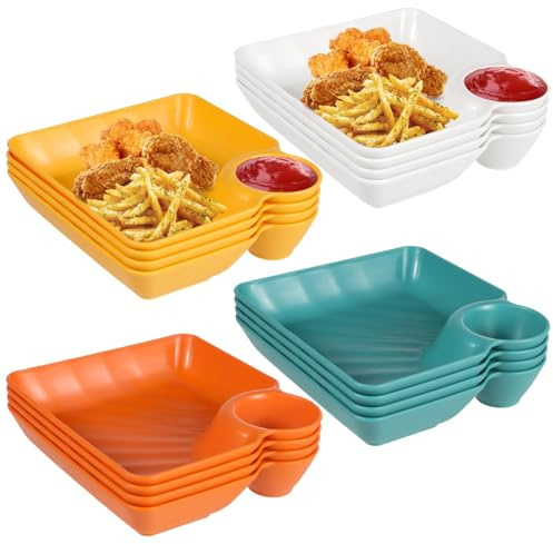 16 bandejas de salsa, bandejas de aperitivos divididas con platos de salsa, bandejas reutilizables para servir aperitivos para barbacoas, fiestas, reuniones, colores surtidos