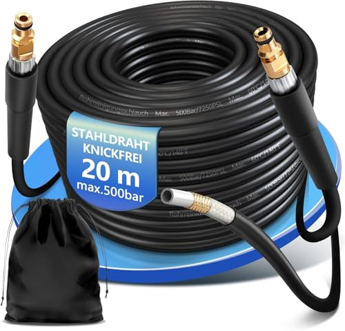 4-Lagiger Hochdruckschlauch 20m 500bar Geeignet für Kränzle Kärcher K2-K7 | mit Quick Connect-Anschluss, Hochdruckreiniger Hochdruckschlauch Ersatzschlauch Abflussreiniger Hose Verlängerungsschlauch