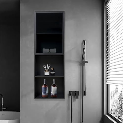 HJZALMI Stainless Steel Shower Niche, Recessed Alcove Organizer With Glass Door, 1mm Thick Water Proof Storage Rack For Shampoo, Toiletries & Cosmetics(Gray-a,280x900x140mm)