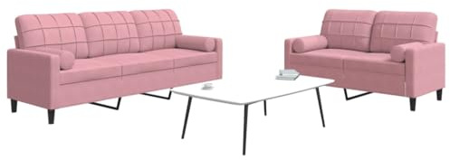 HETFTJN Rosa Samt Couchgarnitur 2+3 Sitzer Sofa mit Nackenrollen 137/197 x 77 x 80 cm Modernes Design Robustes Metallgestell Bequeme Polsterung für Wohnzimmer Schlafzimmer Büro