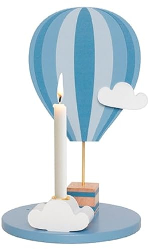 JaBaDaBaDo Holz Geburtstagsdekoration mit Kerzenhalter, Geburtstagszug Heißluftballon/Blau