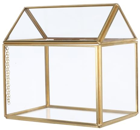 YARNOW Terrario de Cristal con Forma de Casa Dorada, Invernadero Interior Geométrico para Plantas de Aire y Musgo, Caja de Terrario Decorativa para Jardín y Decoración del Hogar