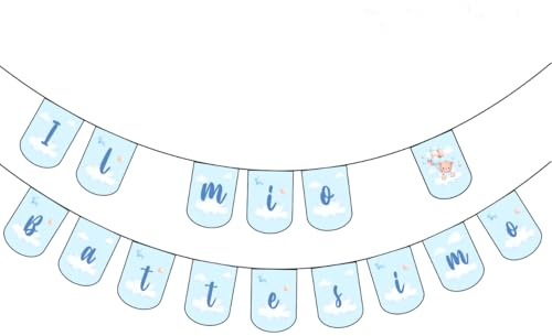 WOOPARTY Festone Il Mio Battesimo Bambino Celeste, Scritta per Festa di Battesimo Boy