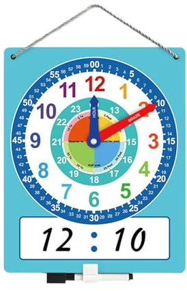 Generisch Reloj de aula - Reloj de aprendizaje de borrado en seco para niños | Reloj de aprendizaje para niños, accesorios de enseñanza en casa para niños de 4 a 8 años, dispositivo de ejercicio de