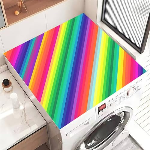 Hearda Housse Machine a Laver, Motif Arc-en-ciel Dessus Tapis Lave Linge, Housse de Protection pour Machine à Laver Top, Tapis de Protection pour Dessus Sèche-Linge Buanderie (Arc-en-ciel 5,30x40cm)