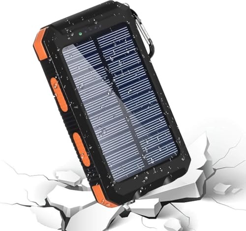 Chargeur solaire portable – 20 000 mAh sans fil à charge rapide, batterie de lampe de poche LED, alimentation en énergie extérieure | Idéal pour le camping, la randonnée, les voyages, la recharge