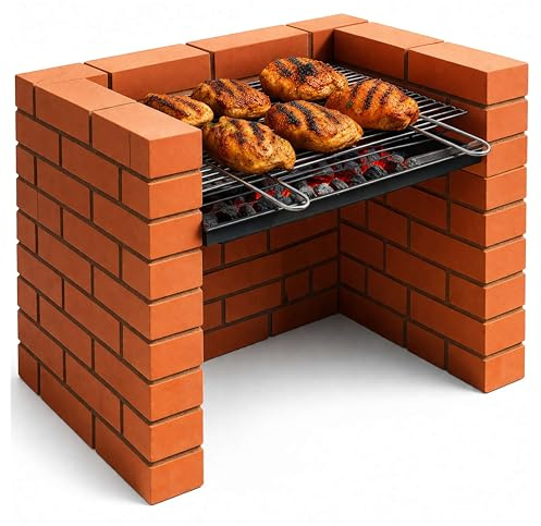 ADEPTNA DIY Barbecue Grill Set Stainless Steel Outdoor Charcoal BBQ Kit Build Your Own Brick BBQ (109 Bricks Required) Heavy Duty Chrome Plated Cooking Grill, Charcoal Grid & Ash Tray Large
