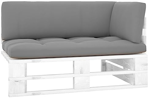 Tonture Outdoor-Ecksofa Paletten aus imprägniertem Kiefernholz Weiß mit Sitzkissen, modular erweiterbar als Gartensofa für Terrasse Balkon Wintergarten