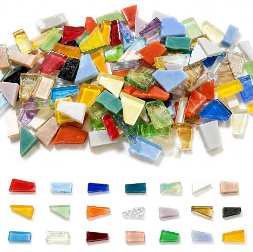 1 kg de pierres de mosaïque en verre pour travaux manuels, irrégulières, découpées à la main avec bords non traités, pièces de mosaïque en verre pour travaux manuels, projets artistiques, décoration