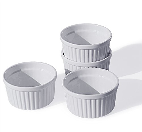 Cinf® 4 Stück Soufflé Förmchen Auflaufförmchen Porzellan 237ml für Creme Brulee Schälchen Förmchen Muffins Cupcakes Schüssel Backofenfest Weiß