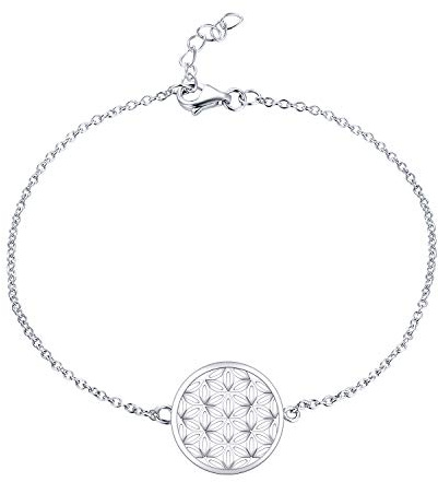 JO WISDOM Damen Armband Blumelebens Silber 925 Blume des Lebens Fußkettchen mit weißgoldener Farbe,18cm+20cm