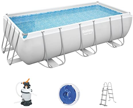 Bestway Power Steel Frame Pool-Set mit Sandfilteranlage 404 x 201 x 100 cm, lichtgrau, eckig