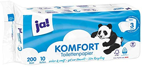 ja! Komfort Toilettenpapier, 3-lagig 10x200 Blatt 4 Pack = 40 Rollen