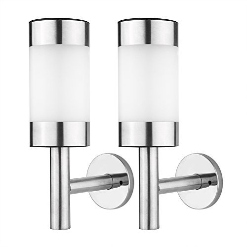 Haofy Faretto da parete impermeabile da 2 pezzi Faretto da parete solare Lampada da esterno a LED in acciaio inossidabile per giardino Cortile Portico Passo carraio Piscina