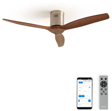 CREATE / WINDCALM M/Deckenventilator ABS Nickel Dunkelholzflügel-Optik mit WLAN und Fernbedienung/Leise, 40W, Ø132cm, Timer von 1 bis 4 Std., DC-Motor, Sommer-Winterbetrieb