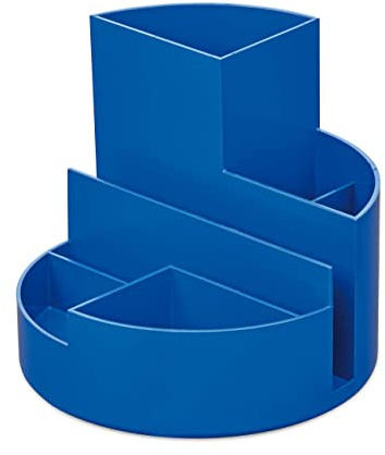 MAUL Stifteköcher blau MAULrundbox Recycling runde Stiftebox 6 Fächer Büro | Stifte schnell griffbereit, Sortierung für Bürobedarf, kompakte runde Form, matte Oberfläche, sicherer Stand ohne Montage