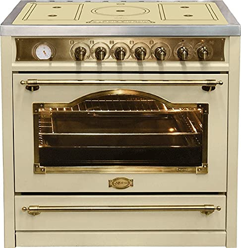 Kaiser cuisinière à induction HC 93655 IElfEm, cuisinière électrique 90 cm/Kaiser Empire Elfenbein avec plaque à induction /5 zones de cuisson/8 fours électriques multifonctions/auto-nettoyage/115 L